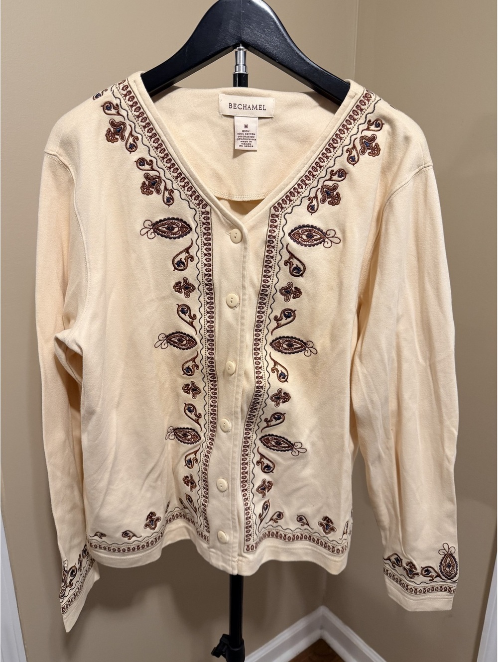 Bechamel Cream Embroidered Cardigan Sweater Women Size M